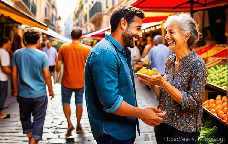 생태적 자아 형성을 위한 피드백 메커니즘 - **Prompt:** A vibrant, cinematic scene set in a bustling outdoor market in a Spanish city like Valen...